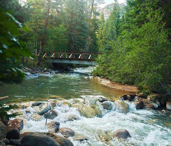 A river witha  bridge going over it